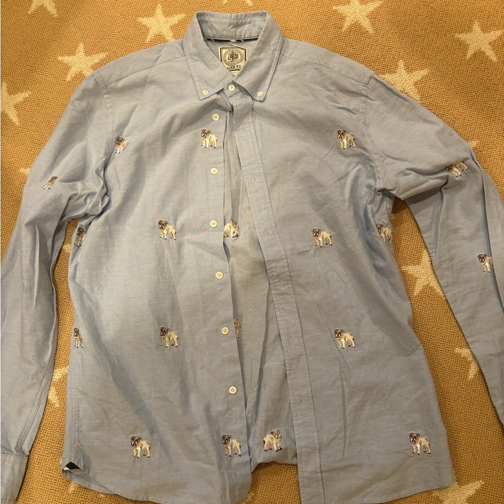 J PRESS BULLDOG EMBROIDERED BLUE BUTTON DOWN OXFORD SIZE M